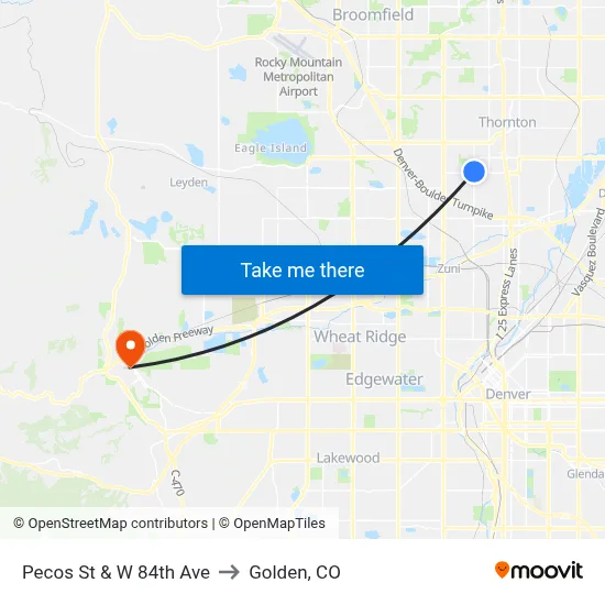 Pecos St & W 84th Ave to Golden, CO map