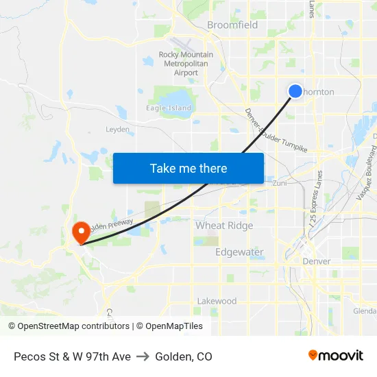 Pecos St & W 97th Ave to Golden, CO map