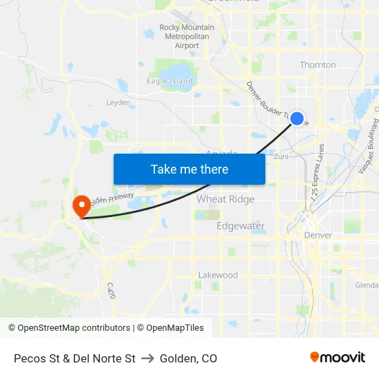 Pecos St & Del Norte St to Golden, CO map
