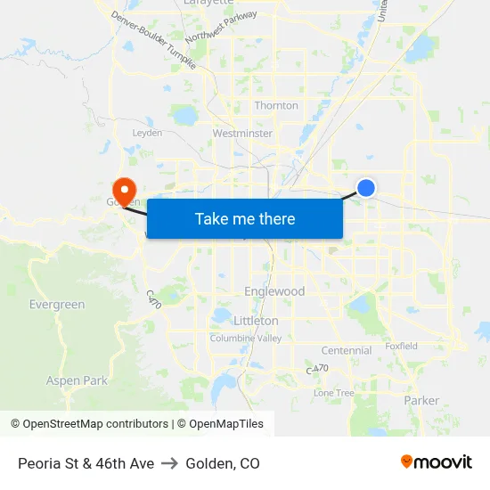 Peoria St & 46th Ave to Golden, CO map