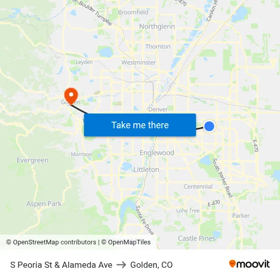 S Peoria St & Alameda Ave to Golden, CO map