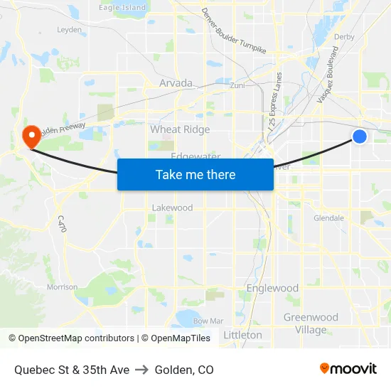 Quebec St & 35th Ave to Golden, CO map