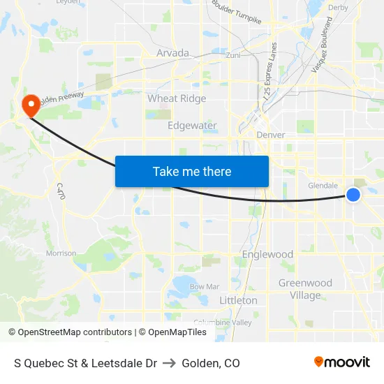 S Quebec St & Leetsdale Dr to Golden, CO map