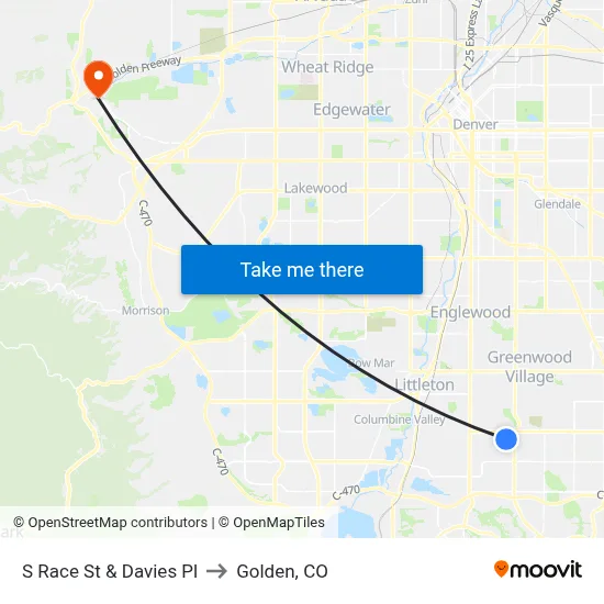 S Race St & Davies Pl to Golden, CO map