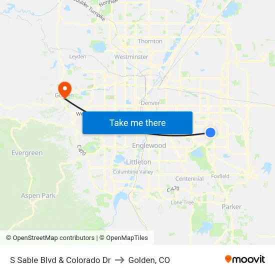 S Sable Blvd & Colorado Dr to Golden, CO map