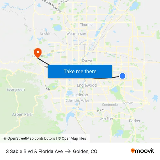 S Sable Blvd & Florida Ave to Golden, CO map
