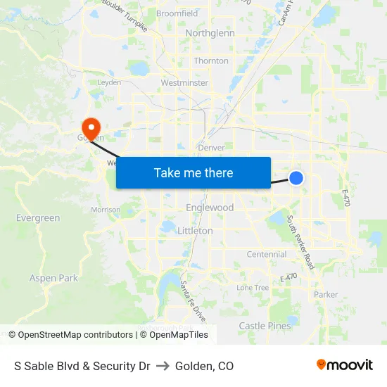 S Sable Blvd & Security Dr to Golden, CO map