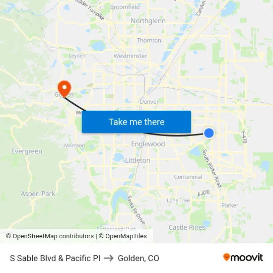 S Sable Blvd & Pacific Pl to Golden, CO map