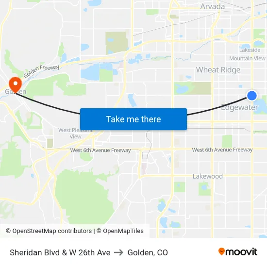 Sheridan Blvd & W 26th Ave to Golden, CO map