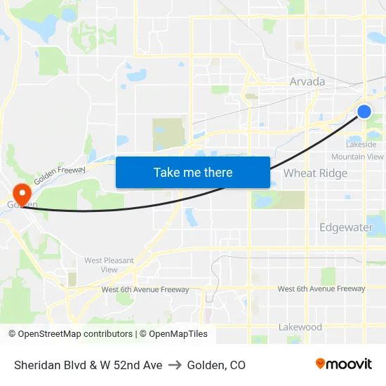 Sheridan Blvd & W 52nd Ave to Golden, CO map