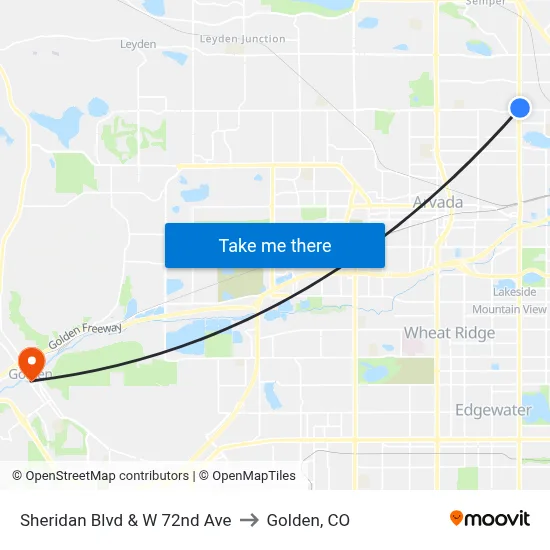 Sheridan Blvd & W 72nd Ave to Golden, CO map