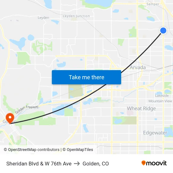 Sheridan Blvd & W 76th Ave to Golden, CO map