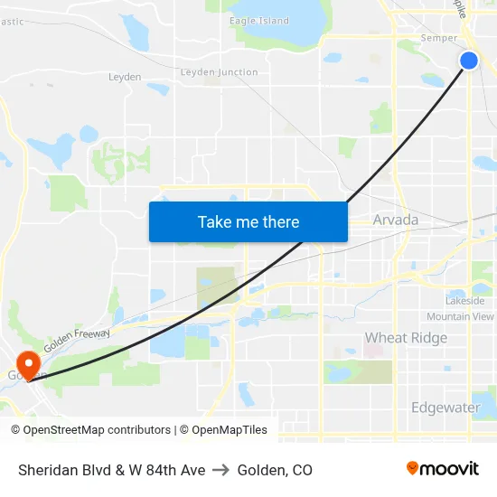 Sheridan Blvd & W 84th Ave to Golden, CO map