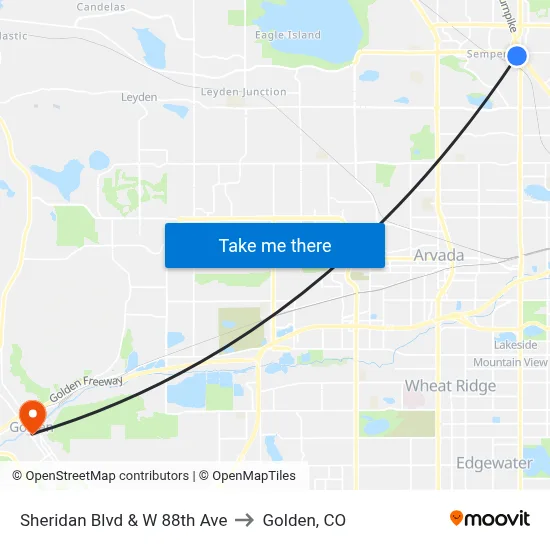 Sheridan Blvd & W 88th Ave to Golden, CO map