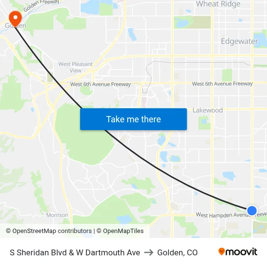 S Sheridan Blvd & W Dartmouth Ave to Golden, CO map