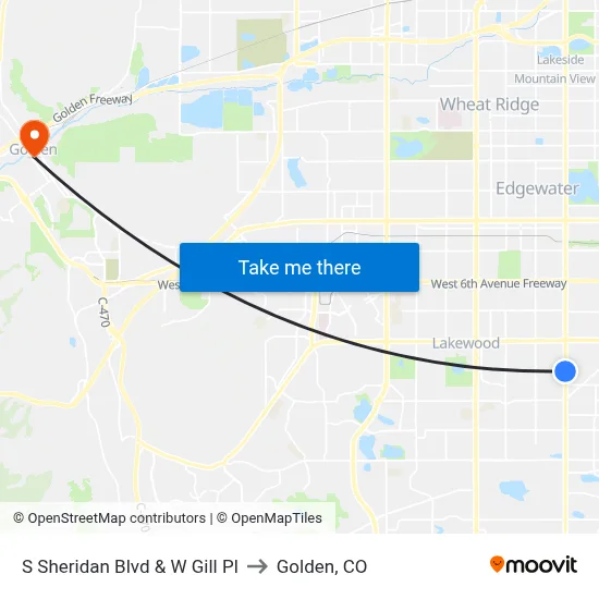 S Sheridan Blvd & W Gill Pl to Golden, CO map