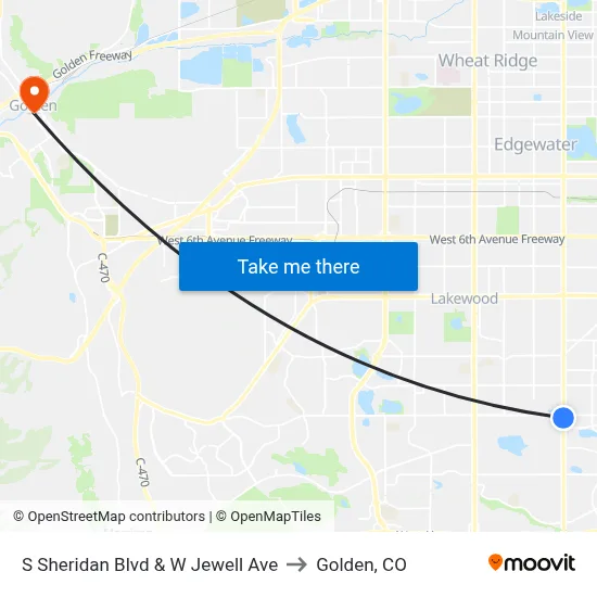 S Sheridan Blvd & W Jewell Ave to Golden, CO map