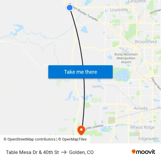 Table Mesa Dr & 40th St to Golden, CO map