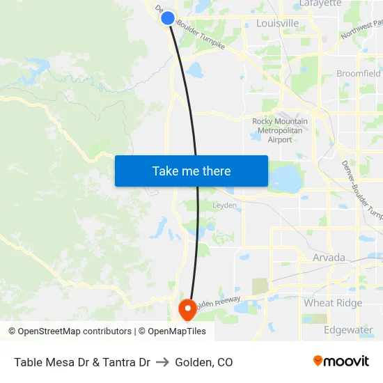 Table Mesa Dr & Tantra Dr to Golden, CO map