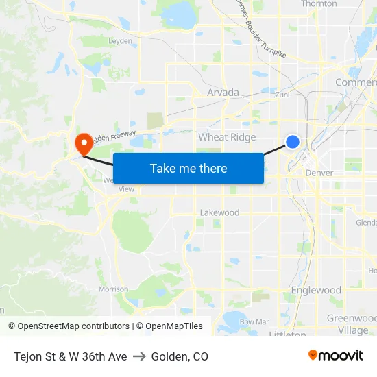 Tejon St & W 36th Ave to Golden, CO map