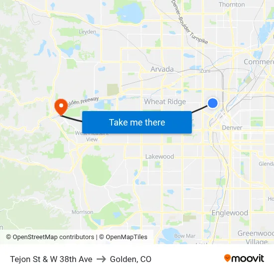 Tejon St & W 38th Ave to Golden, CO map
