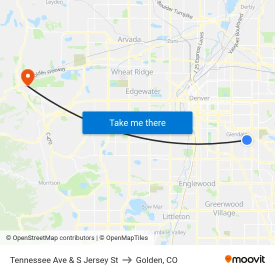 Tennessee Ave & S Jersey St to Golden, CO map