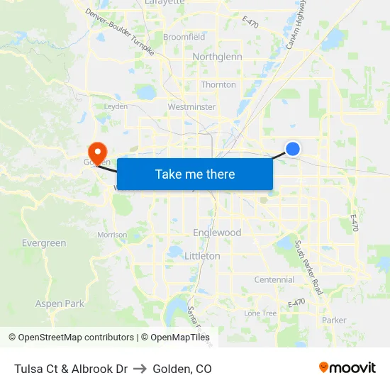 Tulsa Ct & Albrook Dr to Golden, CO map