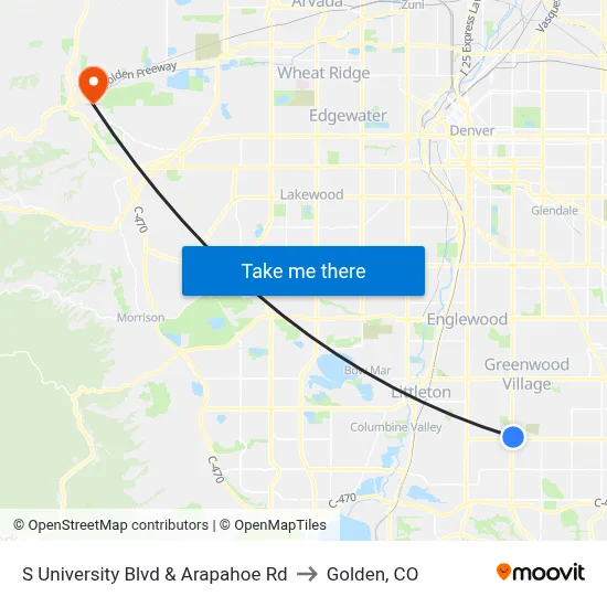 S University Blvd & Arapahoe Rd to Golden, CO map
