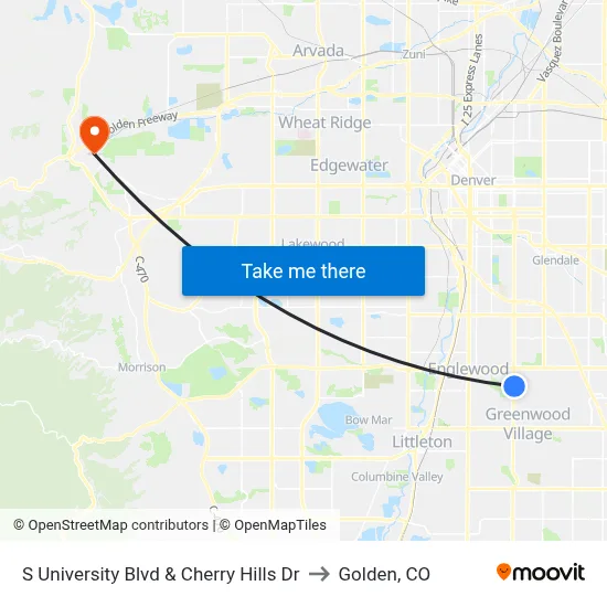 S University Blvd & Cherry Hills Dr to Golden, CO map