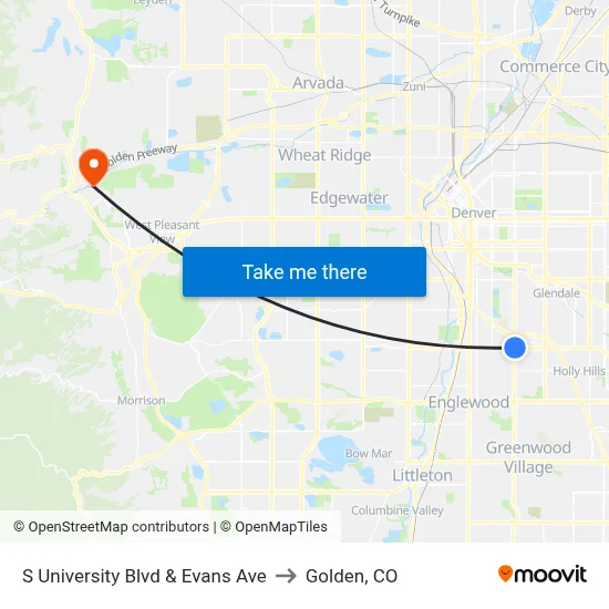 S University Blvd & Evans Ave to Golden, CO map