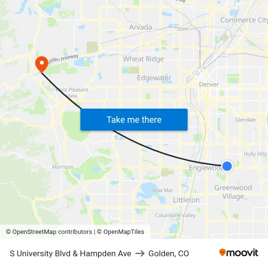S University Blvd & Hampden Ave to Golden, CO map