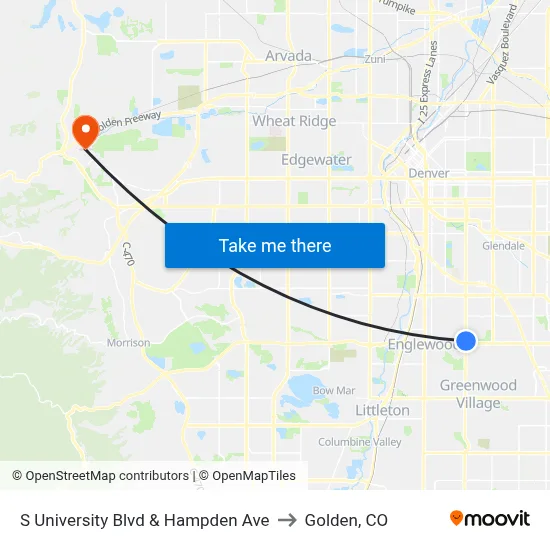 S University Blvd & Hampden Ave to Golden, CO map