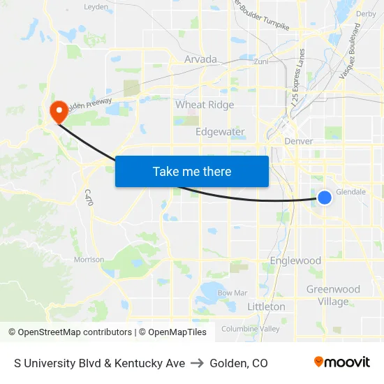 S University Blvd & Kentucky Ave to Golden, CO map