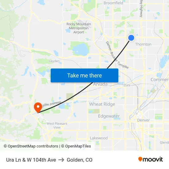 Ura Ln & W 104th Ave to Golden, CO map