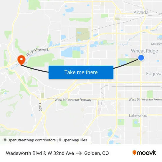 Wadsworth Blvd & W 32nd Ave to Golden, CO map