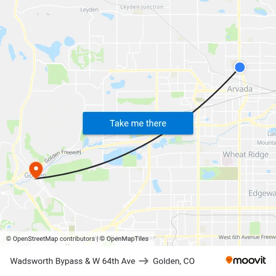 Wadsworth Bypass & W 64th Ave to Golden, CO map