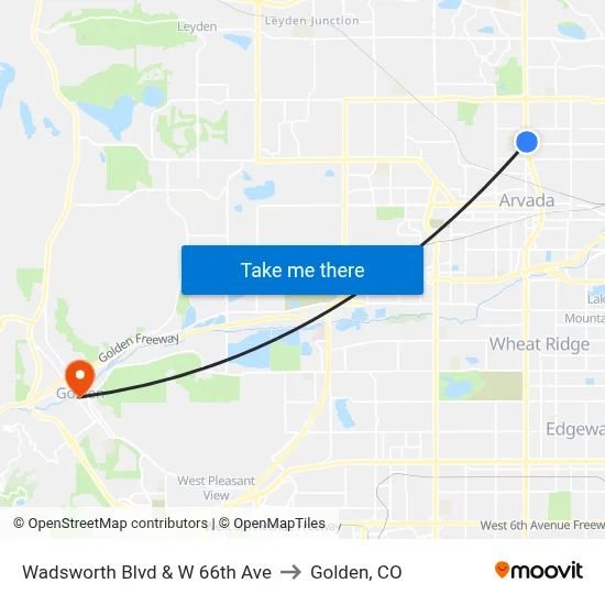 Wadsworth Blvd & W 66th Ave to Golden, CO map