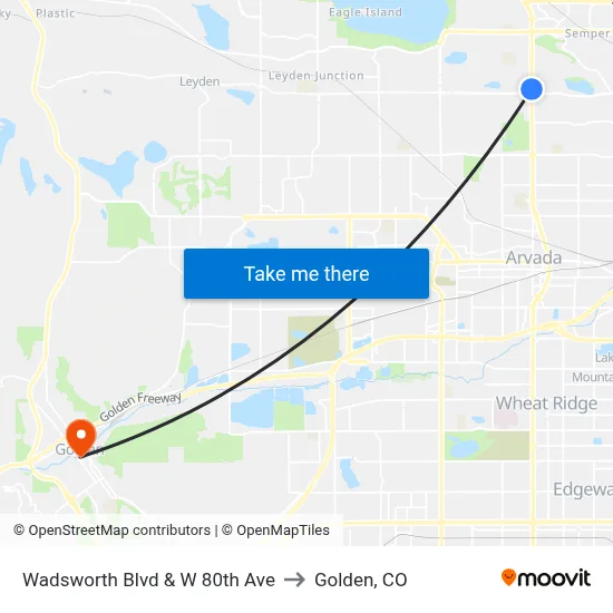 Wadsworth Blvd & W 80th Ave to Golden, CO map