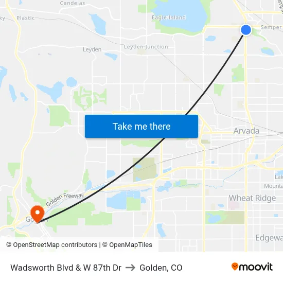 Wadsworth Blvd & W 87th Dr to Golden, CO map