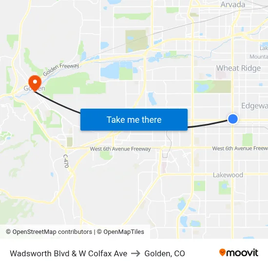 Wadsworth Blvd & W Colfax Ave to Golden, CO map