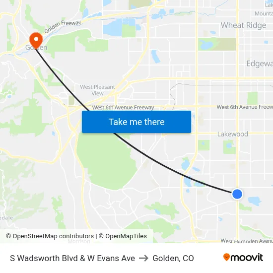 S Wadsworth Blvd & W Evans Ave to Golden, CO map