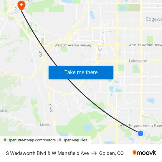 S Wadsworth Blvd & W Mansfield Ave to Golden, CO map