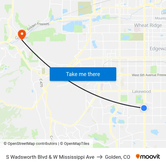 S Wadsworth Blvd & W Mississippi Ave to Golden, CO map