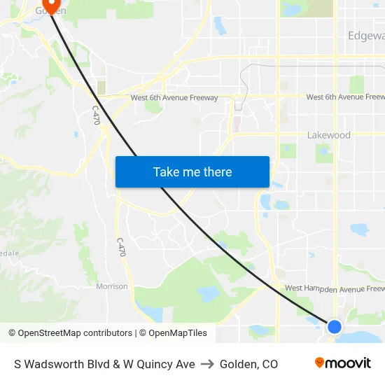 S Wadsworth Blvd & W Quincy Ave to Golden, CO map