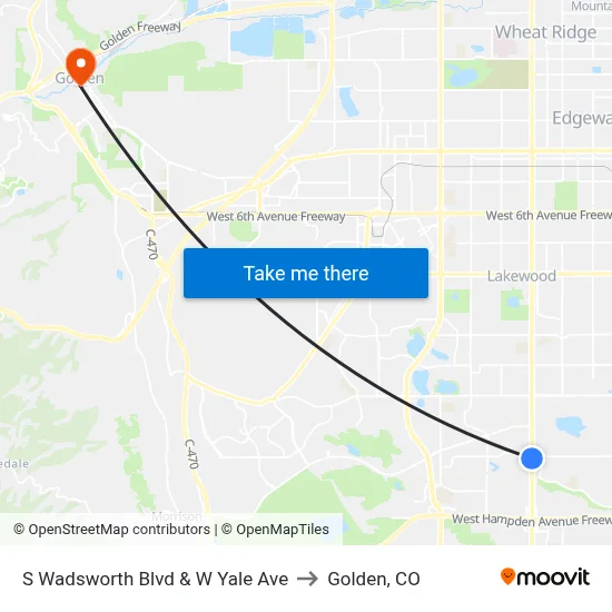 S Wadsworth Blvd & W Yale Ave to Golden, CO map