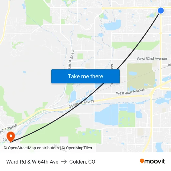 Ward Rd & W 64th Ave to Golden, CO map
