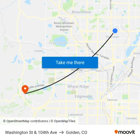 Washington St & 104th Ave to Golden, CO map
