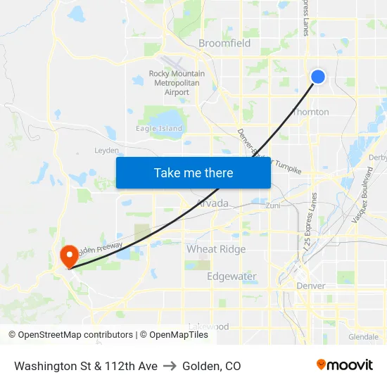 Washington St & 112th Ave to Golden, CO map