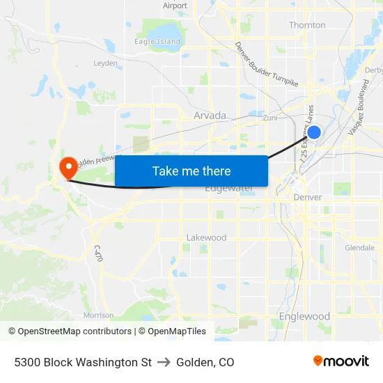 5300 Block Washington St to Golden, CO map