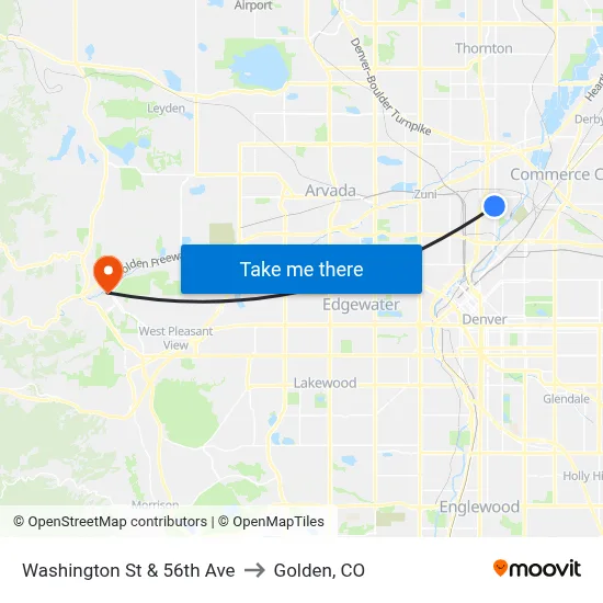 Washington St & 56th Ave to Golden, CO map